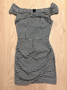 ZARA Basics Gingham Bardot Mini Dress
